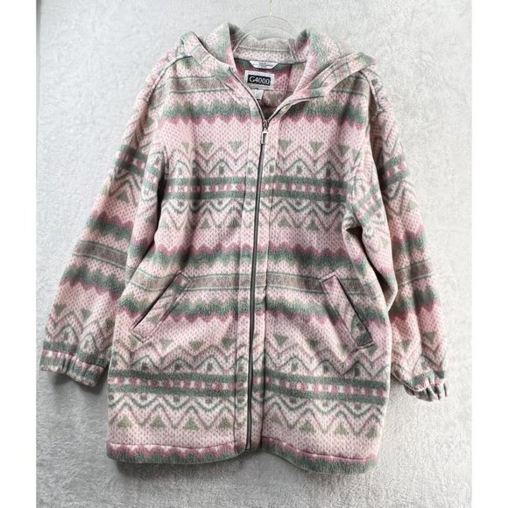 G4000 Vintage Jacket Womens‎ Medium Fleece Aztec Stripe in Pink and Green